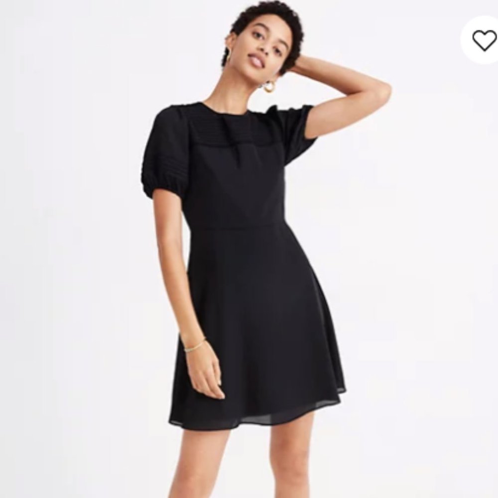 Madewell Dresses Madewell Black Pintuck Puff-Sleeve Mini Dress Size 8